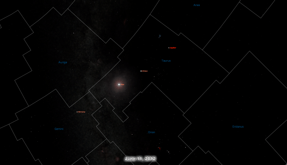 Skychart on June 11, 2012 Showing Jupiter's Location Skychart on June 11, 2012 Showing Jupiter's Location