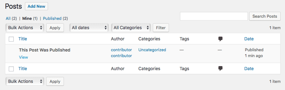 Contributor permissions after post is published
