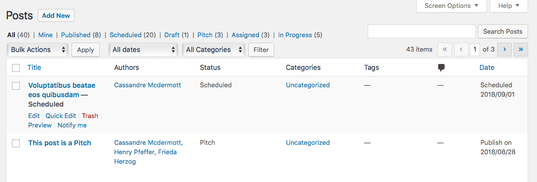 WordPress admin area only seeing all your posts