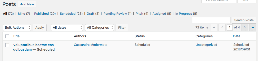 WordPress admin area seeing all the posts