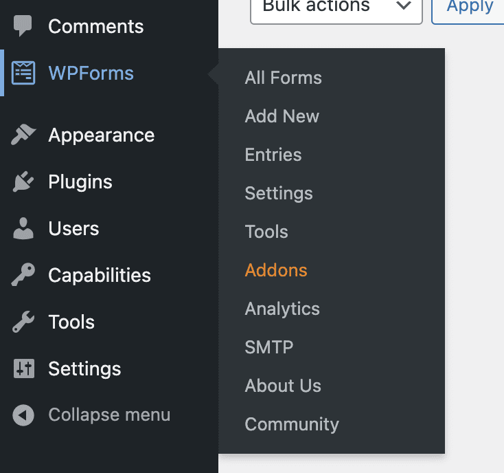 Wpforms Menu Links