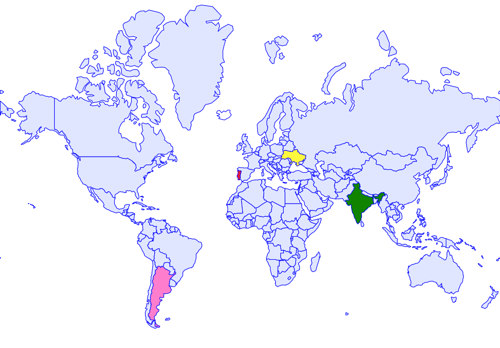 Countries in different colors