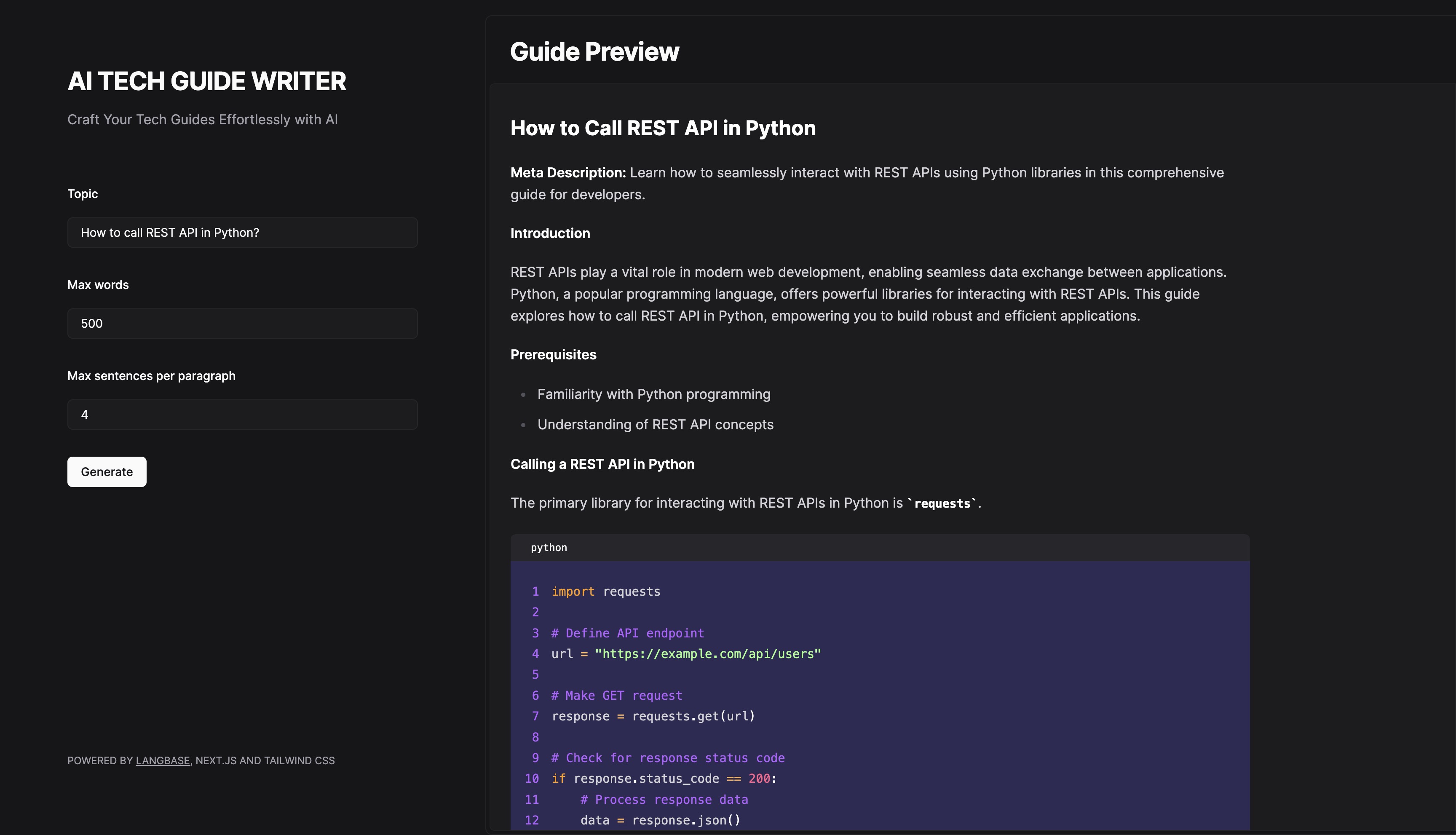 AI Tech Guide Writer Example