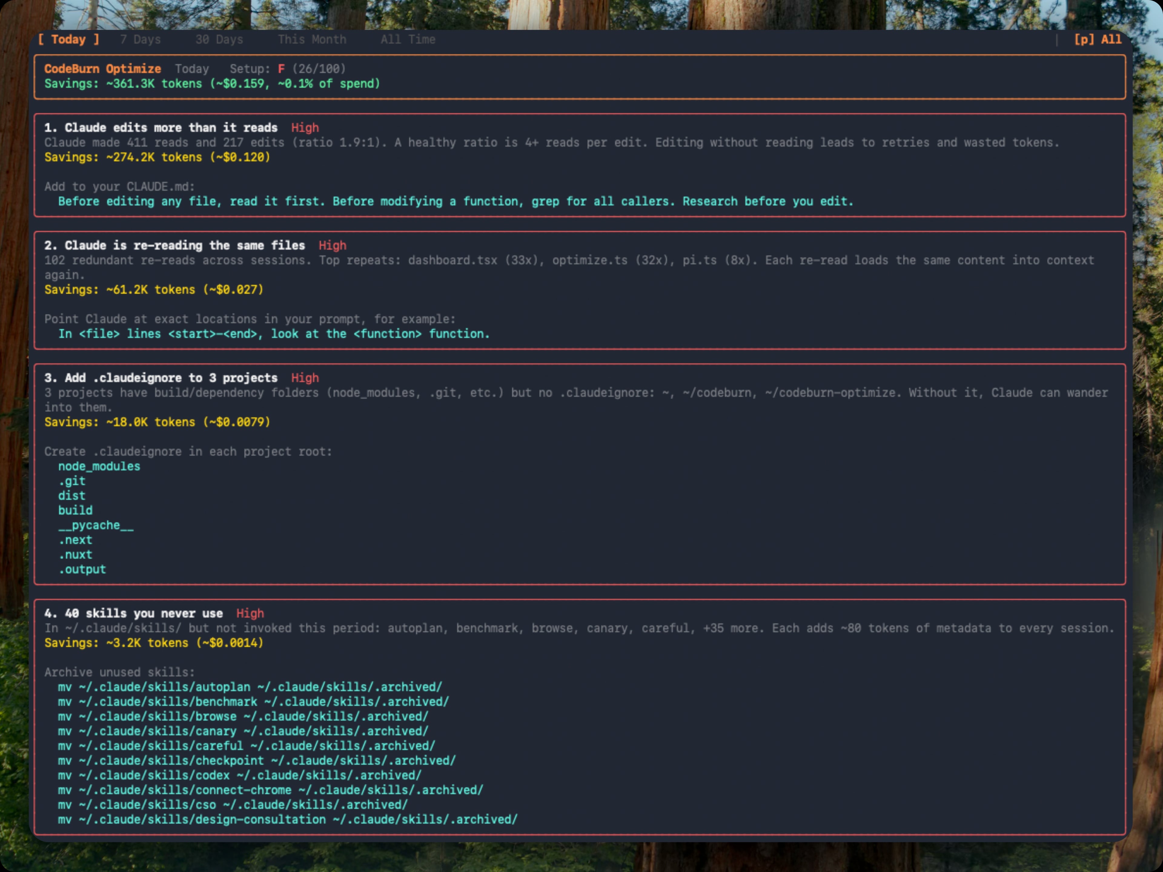 CodeBurn optimize