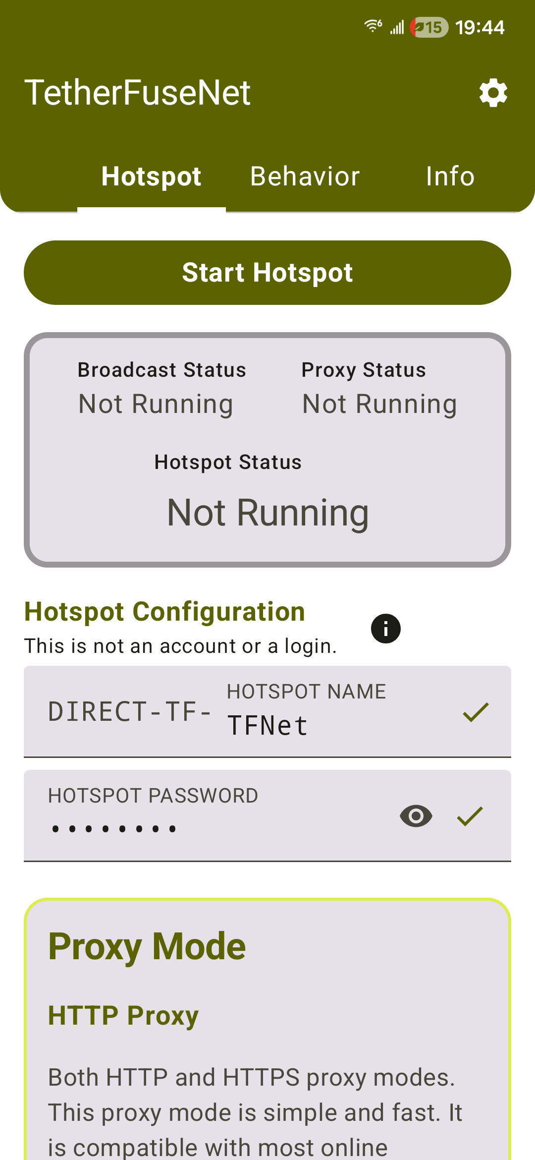 Light Mode: Hotspot Status