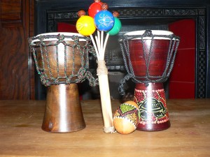 Djembe drums and rattles