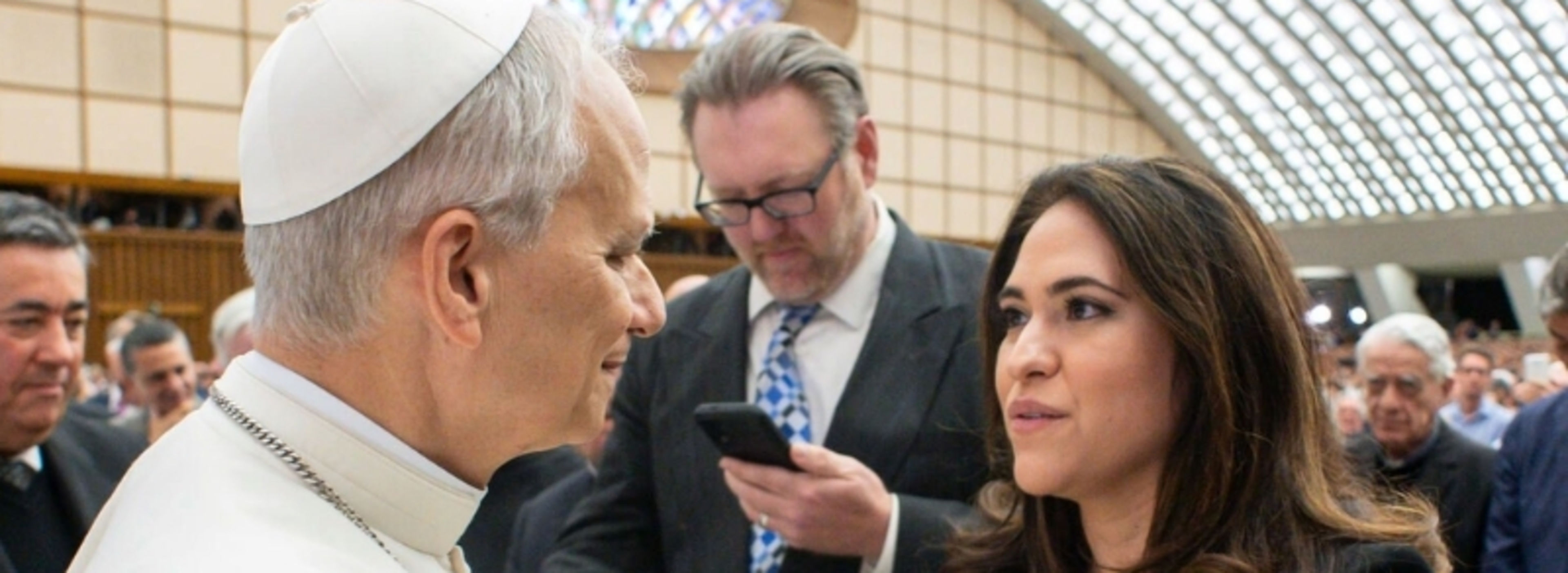 Pope Leo XIV with Montserrat Alvarado at the Vatican on May 12, 2025. | Credit: Vatican Media