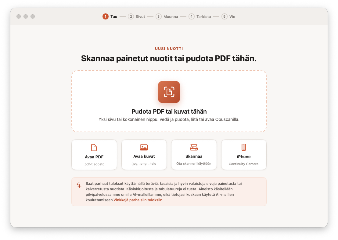 Opuscan for Mac tuo nuotti-PDF:n