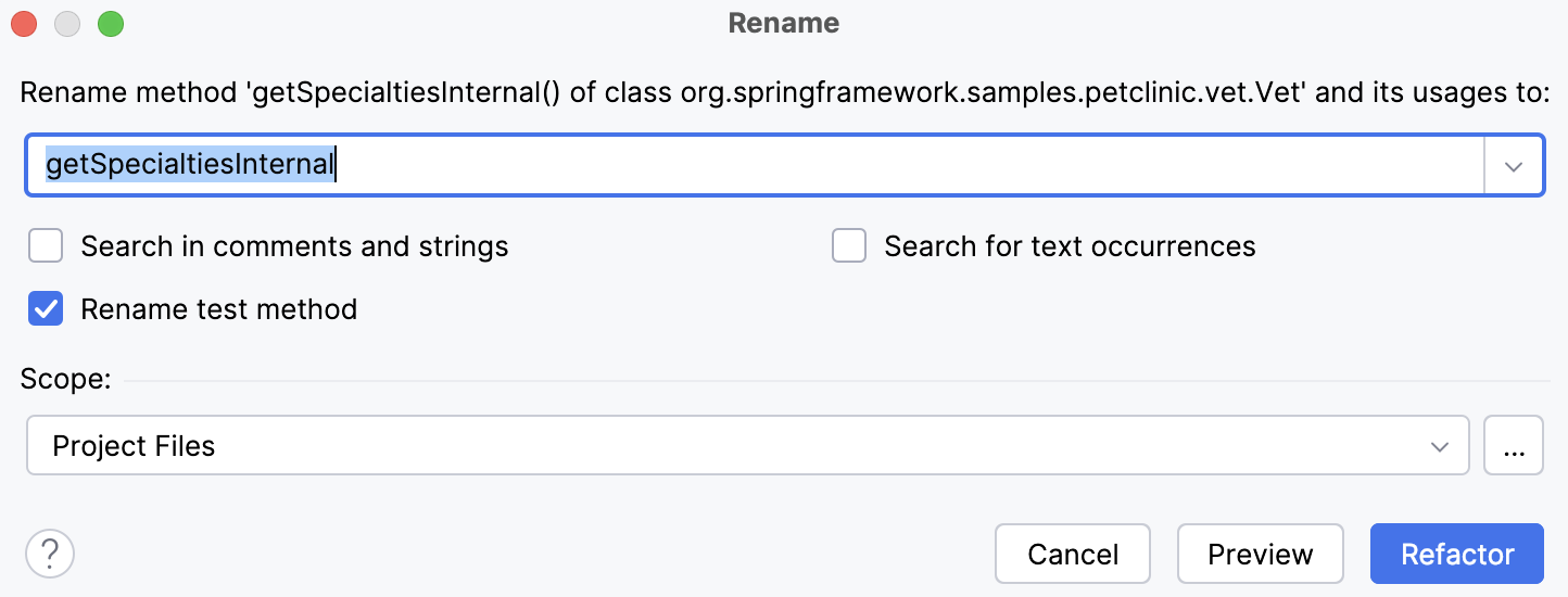 The Rename dialog The Rename dialog