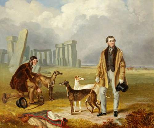 Mullock, James Flewitt, 1818-1892; Charles Randell with Greyhounds at Stonehenge
