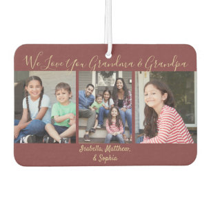 Any Text Family 4 Photo Collage Red & Gold Heart Air Freshener
