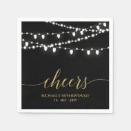 Black & Gold Elegant Lights Adult Birthday Party Napkins
