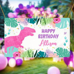 Dinosaur Backdrop T-Rex Pink Dino Girl Birthday Banner