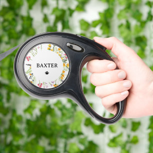 Floral custom name elegant retractable pet leash