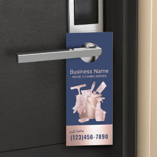 House Cleaning Service Rose Gold Navy Blue Maid Door Hanger