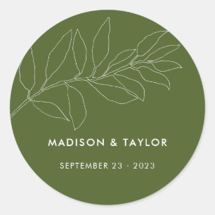 Modern Moss Green Botanical Floral Wedding Favor Classic Round Sticker