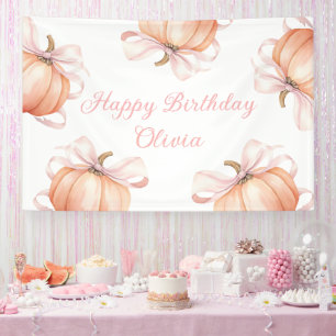 Pink Bow Pumpkin Birthday Backdrop Banner
