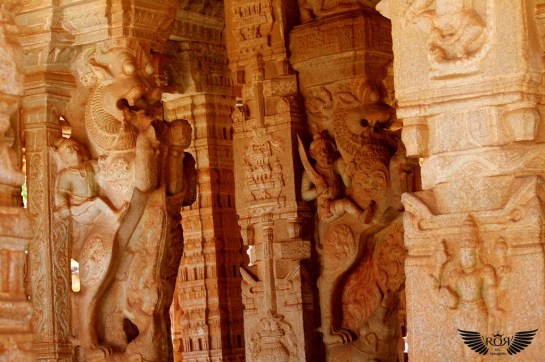 Captured in southern of hall, this hall is dominated with the rampant mythical creatures called Yalis. Which are typical of Vijayanagara architecture!