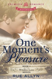 Cover art for One Moment's Pleasure ~ Wildfire Love # 1, Book, cover, romance, Rue Allyn, Western, historical, novel, author, writer, 1870, San Francisco, chocolate, prize, gift card, vote, word-bite, romance