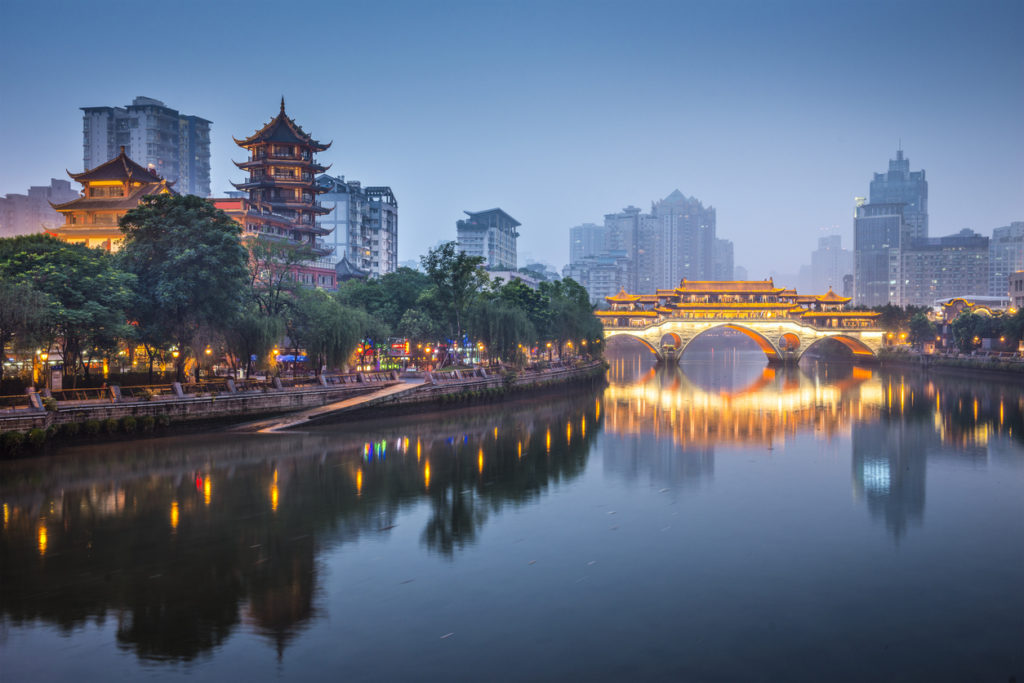 Chengdu, Sichuan, China at Anshun Bridge.