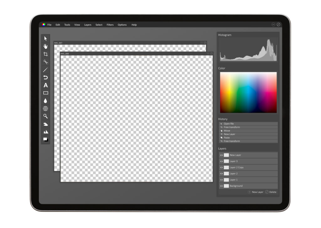 Photo editor user interface on tablet computer