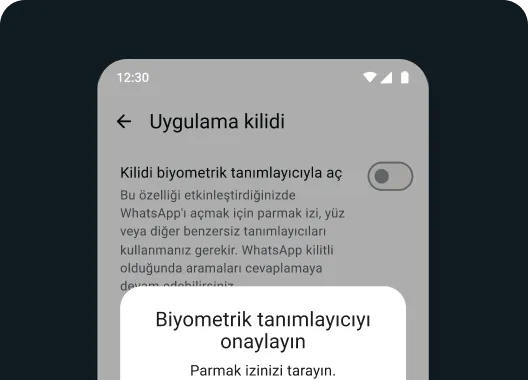 whatsapp uygulamasında Face veya Touch ID ve Parmak İzi Kilidi kullanma imkanı tanıyan kilit gizlilik ayarlarının ekran görüntüsü