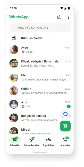 kilitlenmiş sohbetler özelliklerinin ve sohbetleri arşivleme özelliğinin gösterildiği whatsapp platformu