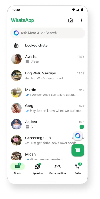 ardán WhatsApp a thaispeánann gnéithe comhrá faoi ghlasáilte agus gné comhráite cartlainne