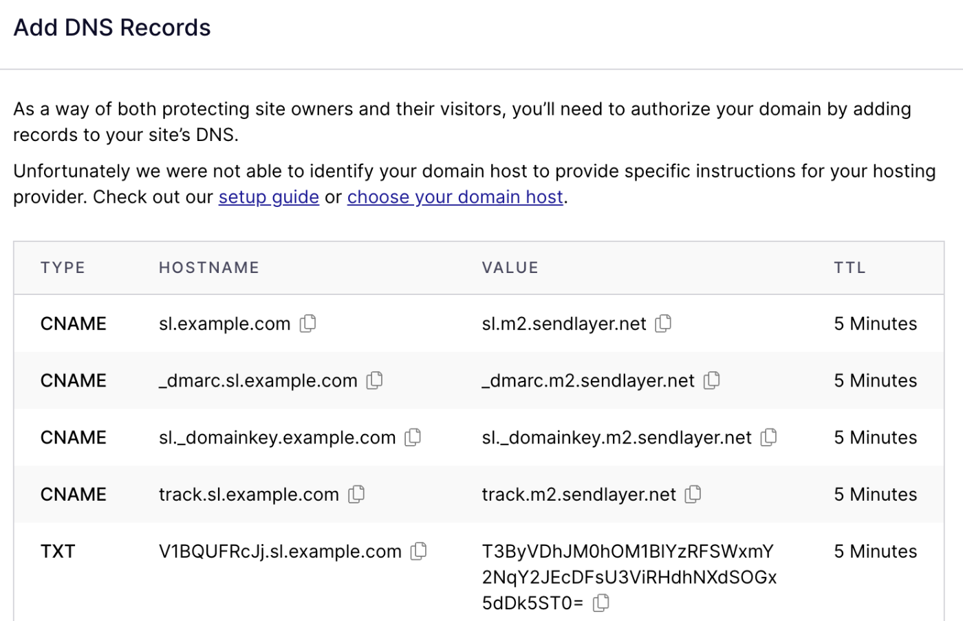 Add DNS Record Table Add DNS record table