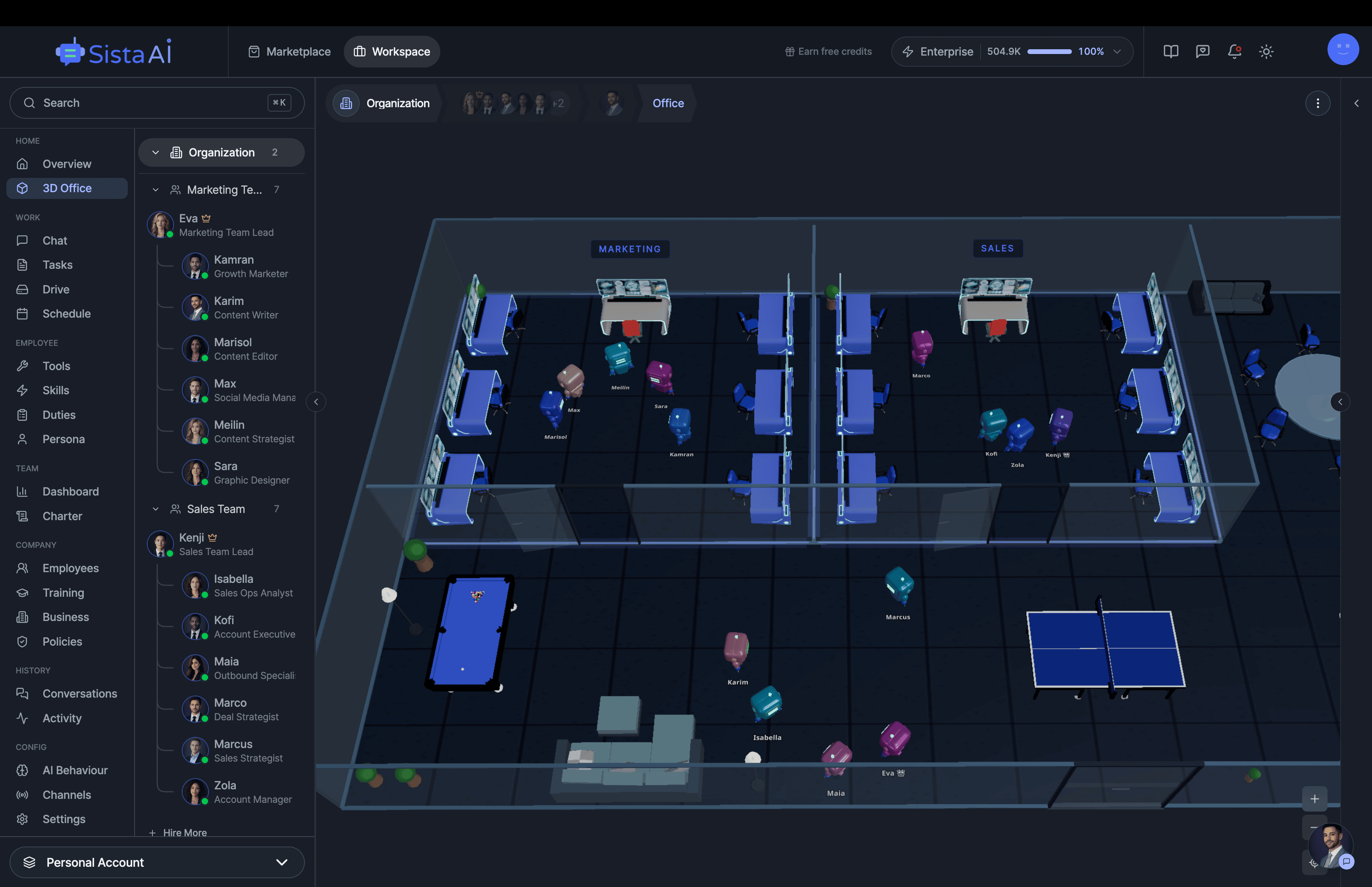AI Workforce platform dashboard