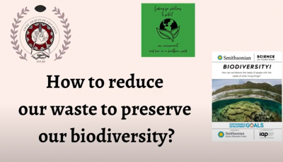 A title page from Lycée Vaucanson and Our Lady of Lourdes Academy Team capstone prject with the Biodiversity guide cover and the two school logos 