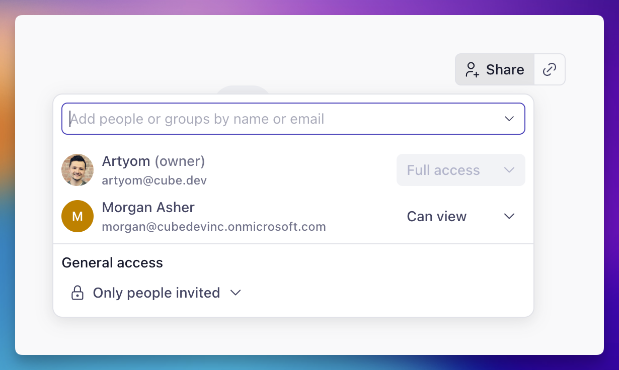 Analytics Chat share dialog