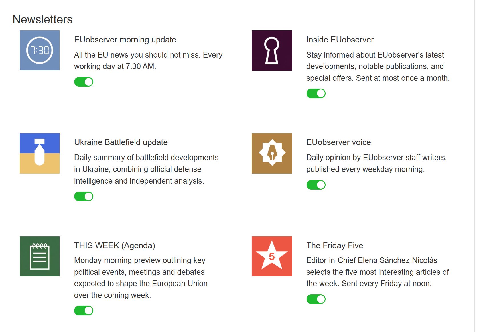 New EUobserver newsletters.