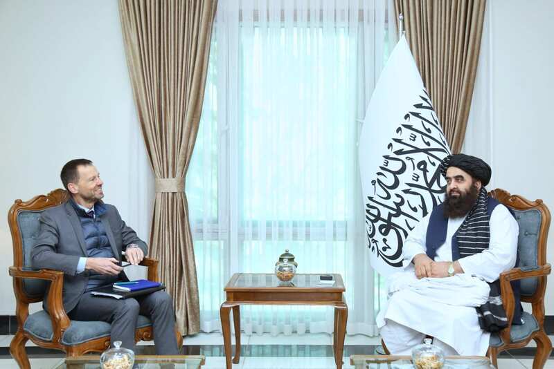 A 2024 picture of Thomas Nicholas, who was the EU's envoy to Afghanistan at the time. He is sitting with Afghan's foreign minister Mawlawi Amir Khan Muttaqi. No details of where Tuesday's meeting took place were provided