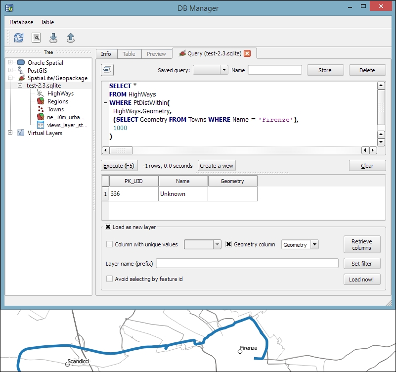 Selecting by location in SpatiaLite