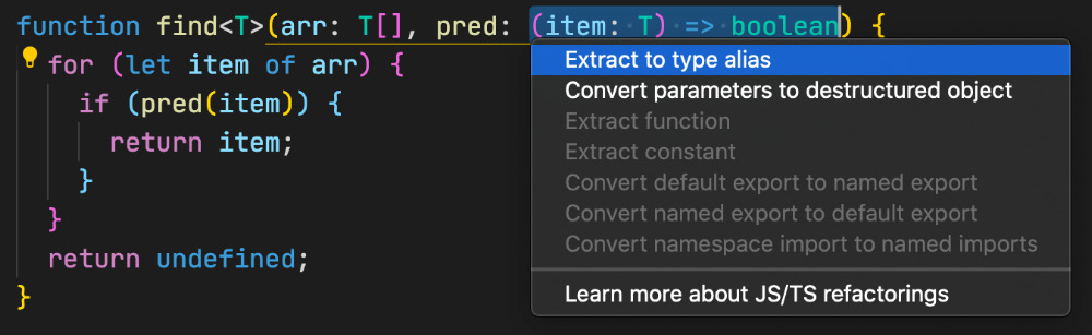 Figure 1.6 – Extract to type alias option
