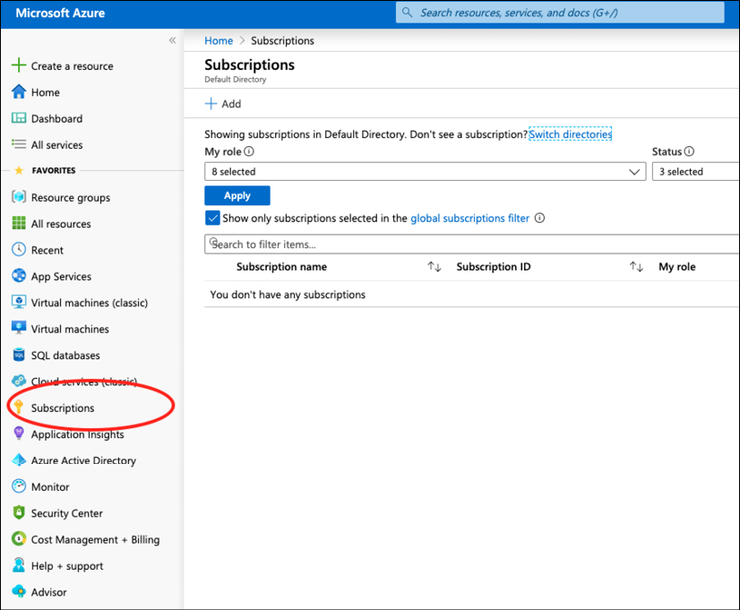 Figure 4: Azure subscriptions