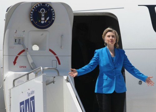 US Secretary State Hillary Clinton gestu