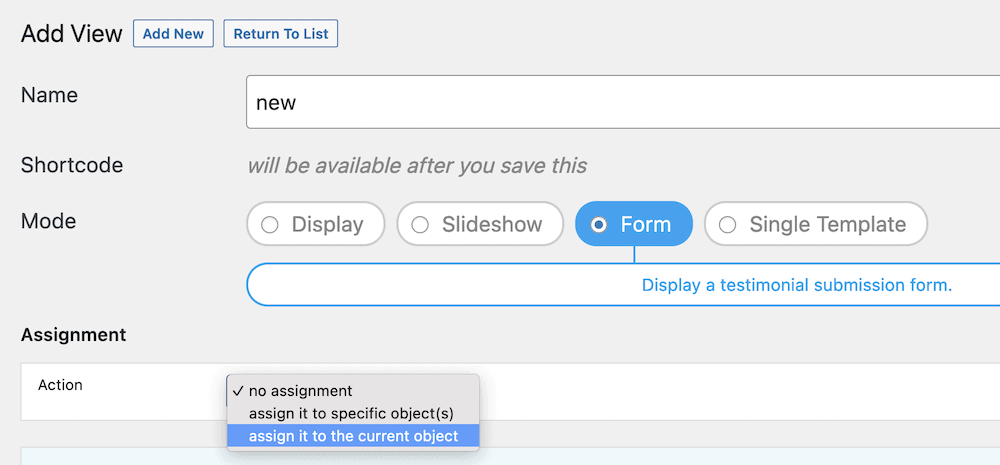 Creating a new view within WordPress.