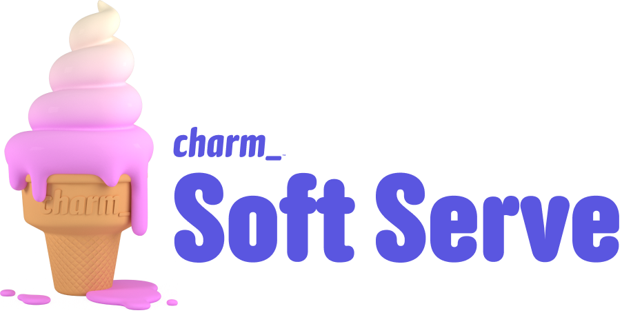 A nice rendering of some melting ice cream with the words āCharm Soft Serveā next to it