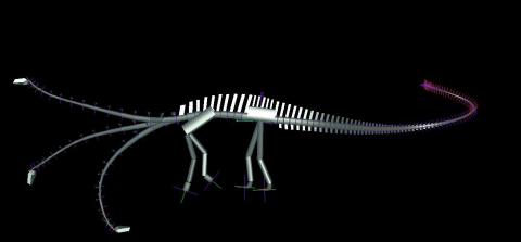 Stevens2002-diplodocus-480px Stevens (2002: fig. 6A), illustrating the fully extended, neutral and fully flexed poses attainable by Diplodocus according to the original DinoMorph model