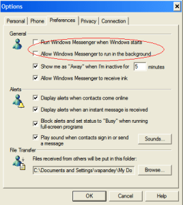 Disable auto startup for Windows Messenger