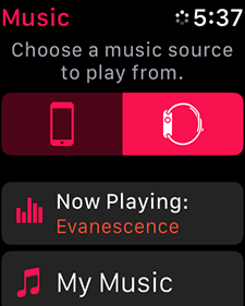 Apple Watch music source selection