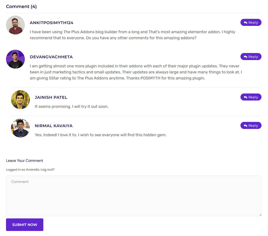 post comment demo | The Plus Addons for Elementor Post comment demo