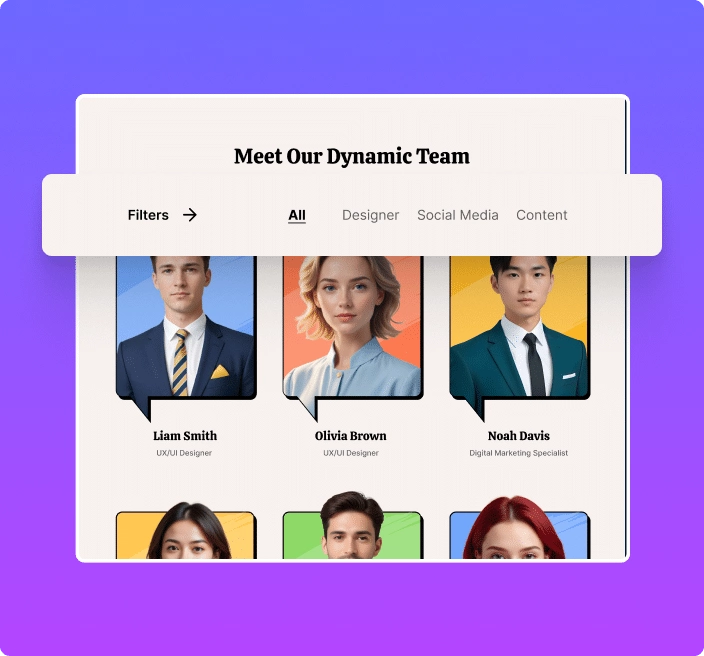 Right Aligned Team Members Filter Options | The Plus Addons for Elementor Right aligned team members filter options team members filter for elementor from the plus addons for elementor
