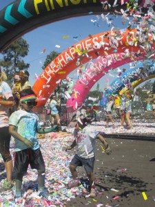 When we finally crossed the finish line my kids were ecstatic about the confetti ... and all the high-fives they were getting.