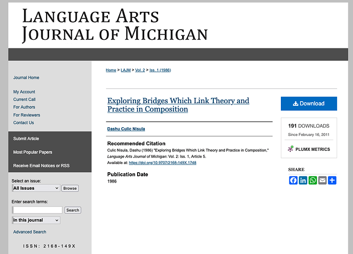 Screenshot of a landing page for the LAJM; includes basic details and the article's DOI, but no abstract.