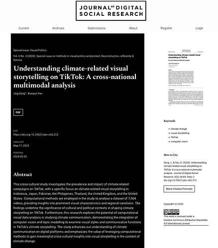 A landing page for an article in the Journal of Digital Social Research