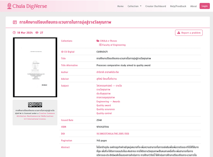 A landing page for a thesis, with the fulltext link not visible.
