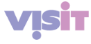 Purple and pink graphic of visit text